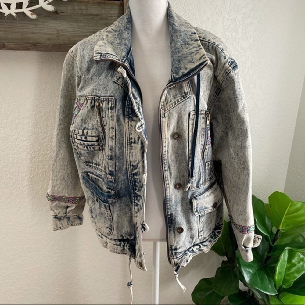 VTG Sergio Valente acid wash southwest jean denim lined jacket M